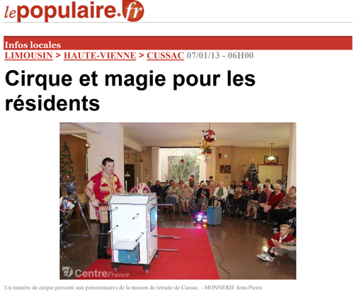 Cirque et magie pour les résidents - Le populaire 07/01/13