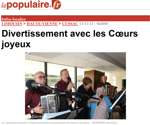 Divertissement avec les Cœurs joyeux - Le populaire 13/11/13