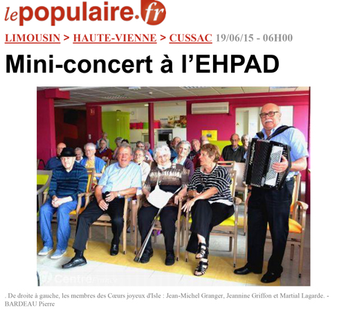 Mini-concert à l’EHPAD- Le populaire 19/06/15