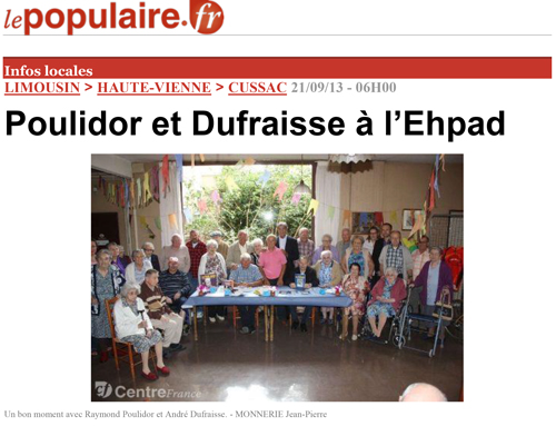 Poulidor et Dufraisse à l’Ehpad - Le populaire 21/09/13