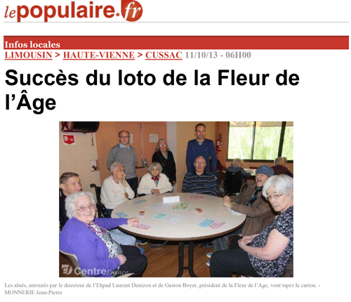 Succès du loto de la Fleur de l’Âge - Le populaire 11/11/13