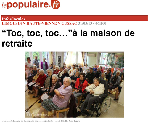 Toc, toc, toc… à la maison de retraite - Le populaire 31/05/13