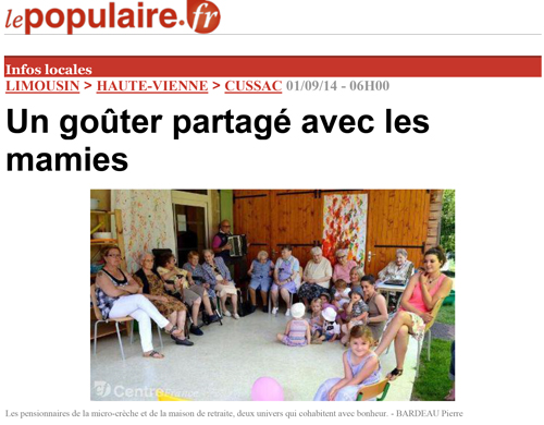 Un goûter partagé avec les mamies - Le populaire 01/09/14