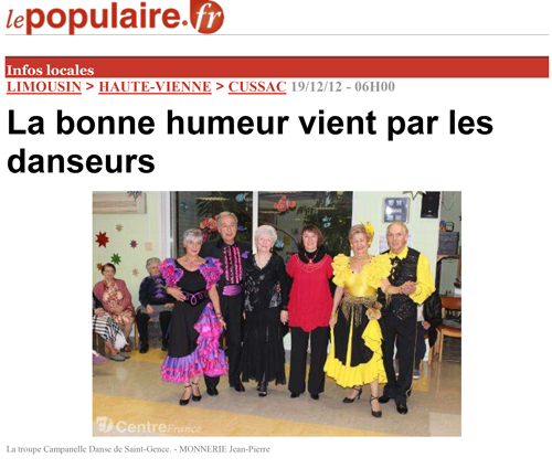 La bonne humeur vient par les danseurs - Le populaire 19/12/12