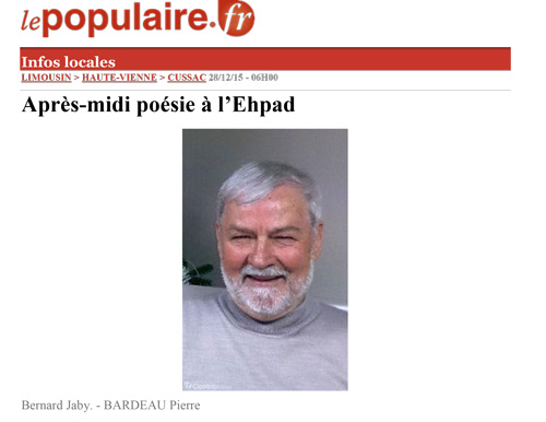 Après-midi poésie à l'Ehpad (B. Jaby) - Le Populaire 28/12/15