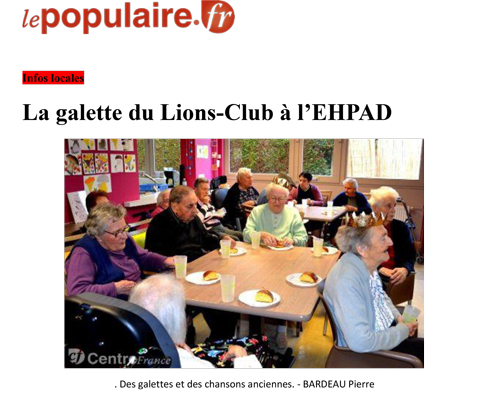 La galette du Lions-Club à l’EHPAD - Le Populaire 12/01/16