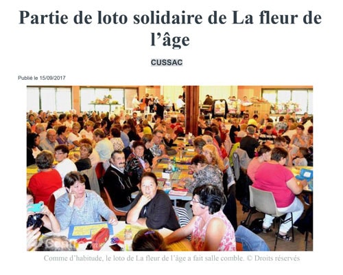 Partie de loto solidaire de La fleur de l’âge - Le Populaire 15/09/2017