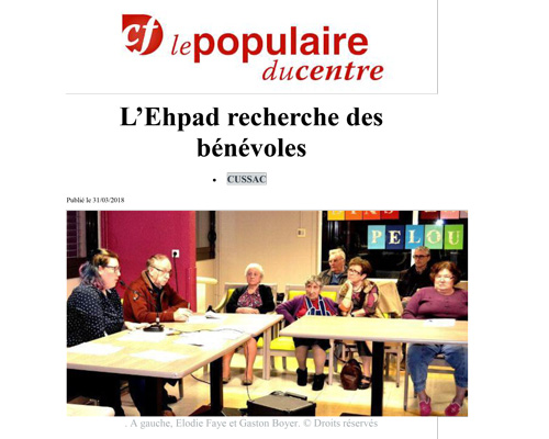 L’Ehpad recherche des bénévoles - Le Populaire 31/03/2018